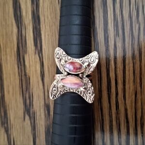 Ring Butterfly Spiny Oyster Dahlia Natural Stones Copper Adjustable Band 7-8-9
